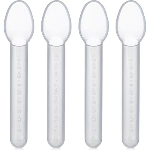Calibrated Medicine Spoon for Kids, Baby & Toddler - (Pack of 4) - 2 Tsp/10 mL Capacity Plastic Oral Liquid Dose Medication Graduated Dispenser