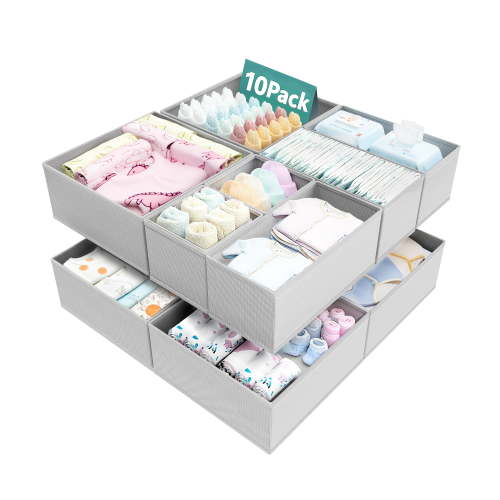Vtopmart 10 Pack Drawer Organizer for Clothes, Dresser Drawer Organizer, Cabinet Organizer,Gray