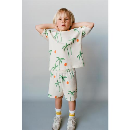 PALM TREE T-SHIRT AND BERMUDA JOGGING SET - Ecru | ZARA United States