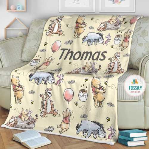 Personalized Baby Blanket Watercolor Winnie the Pooh blanket, Pooh Bear and friends blanket, Gift for Boys and Girls, Kids blanket
