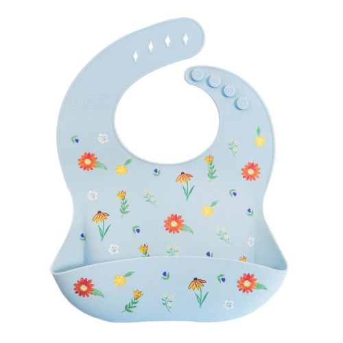 Austin Baby Co Mess Proof Silicone Bibs for Babies – High quality, BPA Free, Perfect Travel Toddler Bibs for Baby (Wildflower Chambray Blue)