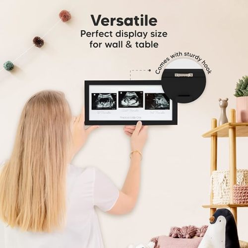Sonogram Picture Frame - Trio Ultrasound Picture Frames For Mom To Be Gift - Baby Ultrasound frame - Pregnancy Announcements Sonogram frame - Baby Nursery Decor, Pregnant Mom Gifts (Onyx Black)