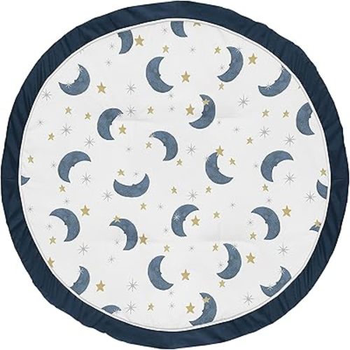 Sweet Jojo Designs Moon and Star Boy or Girl Baby Playmat Tummy Time Infant Play Mat - Navy Blue and Gold Watercolor Celestial Sky Gender Neutral Outer Space Galaxy