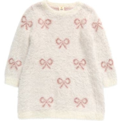 Print Long Sleeve Fleece Sweater Dress, 3M