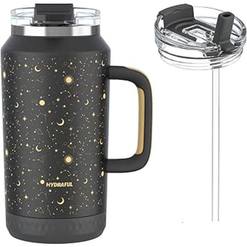 Hydraful 64 oz Tumbler with Handle and Straw - 100% Leak-Proof - Insulated Cup Reusable Stainless Steel Large Water Bottle Travel Mug for Gym, Hiking, and Camping - Gifts for Women Men Him Her