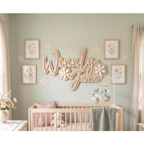 Girls Wood Name Sign with Daisies | Custom Name Sign | Girls Nursery | Girls Room Decor