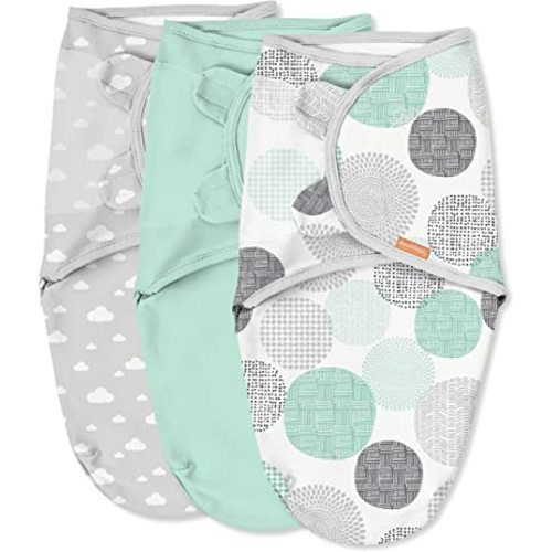 SwaddleMe by Ingenuity Original Swaddle, 100% Cotton, Improves Sleep & Calms Startle Reflex, 0-3 Months, 3-Pack - Floating Geo
