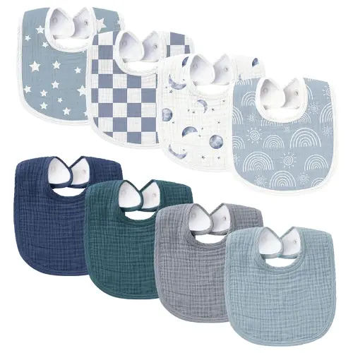 Konssy Muslin Baby Bibs 8 Pack Baby Bandana Drool Bibs Cotton for Unisex Boys and Girls, Soft Absorbent Set for Teething and Drooling