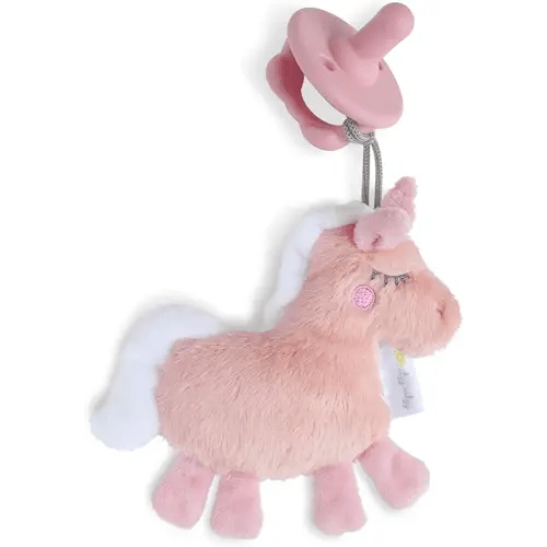 Itzy Ritzy Pacifier & Lovey Set - Includes Silicone Pacifier with Stuffed Animal Lovey - Detachable Plush Unicorn Binky Holder & Coordinating Pink Silicone Binky Ideal for Ages 0 Months & Up