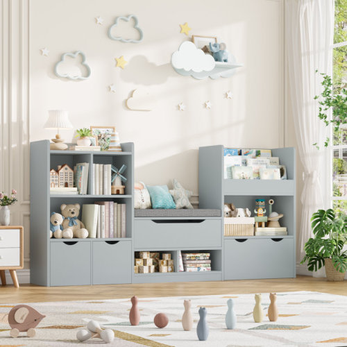 Isabelle & Max™ 72" W x 37"H 4-IN-ONE Kids Bookcase with 3 Drawers, Soft Cushion, 3-Layer Bookshelf, Reading Nook & Reviews | Wayfair