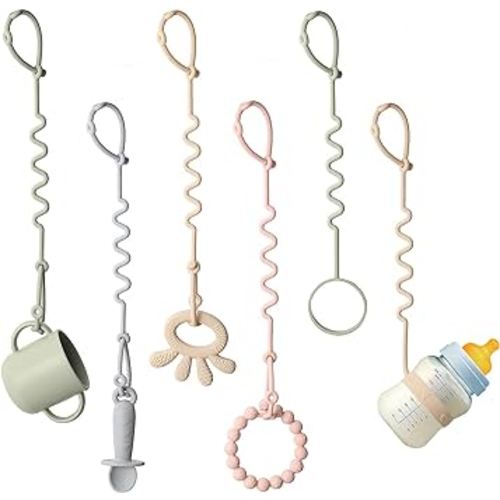 Andy Bear Toy Straps for Baby 6 Pack Keep Your Baby's Toys and Sippy Cups Secure with Toy Straps and Sippy Cup Strap Adjustable Silicone Toy Straps for Strollers High Chair, Stroller Accessories