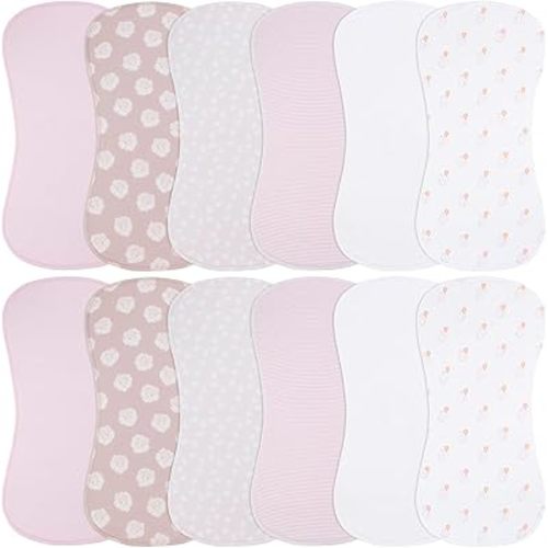 Baby Burp Cloths Large Size 3-Layers Thicken 100% Cotton Super Absorbent and Soft Baby Spit Up Burping Rags Baby Burp Cloth Set for Girls 12 Pack