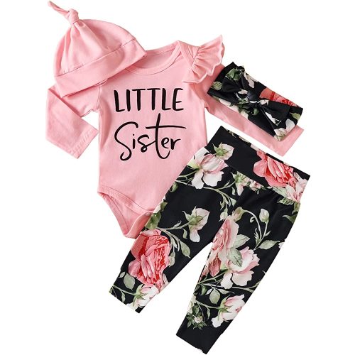 DIERAY Newborn Baby Girl Clothes Little Sister Infant Newborn Outfit Cute Baby Girl Romper Pants Set