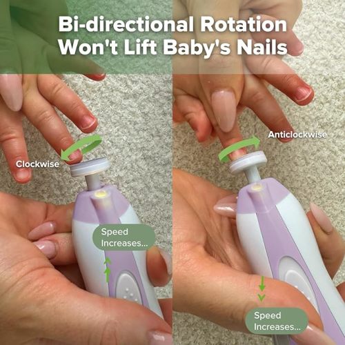 haakaa Baby Nail Trimmer Electric Baby Nail File Kit with LED Light, Baby Nail Clippers for Newborn/Infants/Adults Toenails and Fingernails, 6 Replacement Heads & Storage Case, Lavender