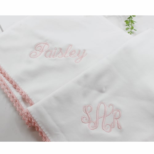 Pixie Lily Girls Receiving Blanket White Pink Crochet Trim