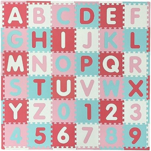 Tadpoles Foam Playmats for Kids, 36 Interlocking Tiles Teach the ABCs and Numbers 0-9, Color: Pink/aqua