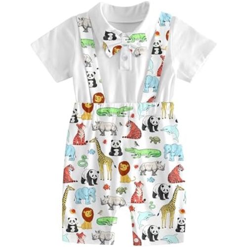 BFUSTYLE Baby Boy Romper 2 in 1 Outfits Short Sleeve Bodysuit with Bowtie 0-24 Months