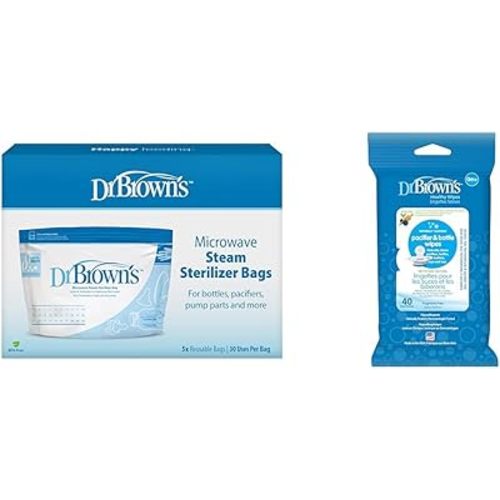 Dr. Brown's 960 Microwave Steam Sterilizer Bags & ™ Healthy Wipes Pacifier and Bottle Wipes 40-Count, 1 Pack