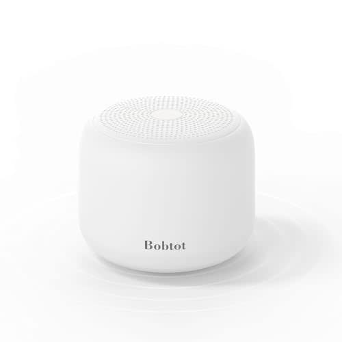Bobtot Portable Bluetooth Speakers with Strap Easy to Carry, Wireless IPX5 Waterproof Mini Speaker with Loud Stereo Sound, 20 Hours Playtime, Rechargeable Battery, Built-in Microphone, White
