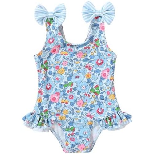 YOUNGER TREE Toddler Swimsuit Girl Color Block Stripe One-Piece Swimwear Baby Girl Bathing Suits
