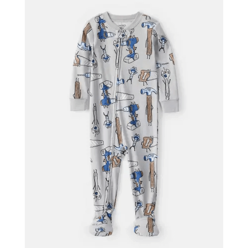 Baby Boy Construction Print 100% Cotton Long-Sleeve Snug Fit 1-Piece Pajamas | Carter's