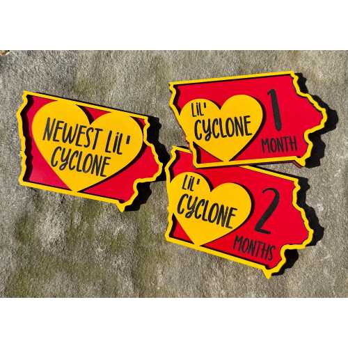 Iowa - State Monthly Milestone photo prop marker for Cyclone fans, Little Cyclone pride Shower Gift, Made in USA