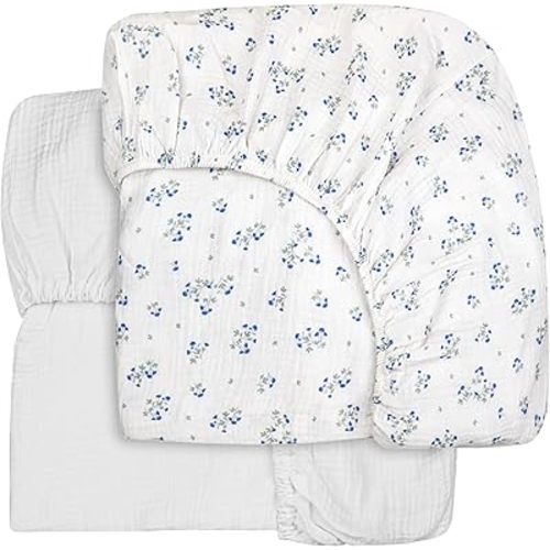2 Pack | Extra Soft Muslin Fitted Crib Sheets 100% Organic Cotton Baby Crib Sheets for Standard Crib Mattress | 28 X 52 Inches