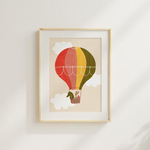 Hot Air Balloon Nursery Print: Crocodile, Rabbit & Bird Animal Art