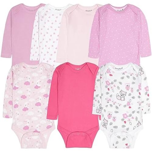 EVERYDAY KIDS 7 Pack Baby Bodysuits for Girls; 100% Soft Cotton Baby Girl Bodysuit; 3 Sturdy Snaps for Diapering