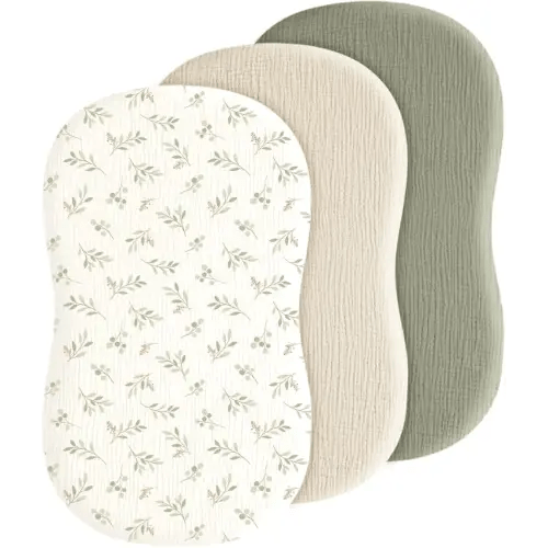 Baby Muslin Bassinet Sheets 3 Pack for Boys & Girls, Soft Breathable Cotton Bassinet Mattress Cover, Universal Fit for Hourglass, Oval, and Rectangle Mattress (Spring Meadow)