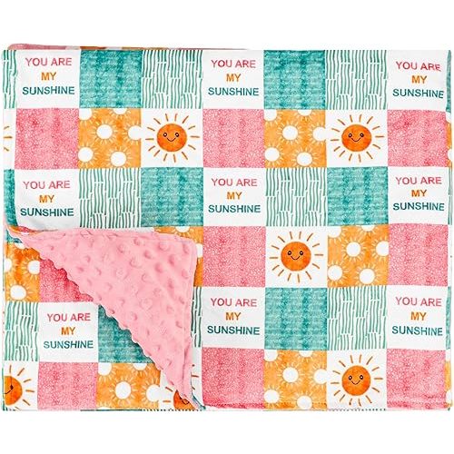 Baby Blanket for Girls, Super Soft Double Layer Mink Blankets with Dotted Backing, Sun Smile Toddler Newborn Nursery Bed Blanket, You are My Sunshine Print Throw Blanket, 50 X 60 Inches