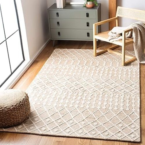 SAFAVIEH Blossom Collection 5' x 8' Beige/Ivory BLM115B Handmade Moroccan Premium Wool Area Rug