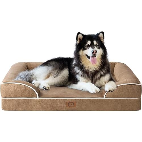 EHEYCIGA Orthopedic XL Dog Beds, Waterproof Memory Foam Dog Bed for Extra Large Dogs, Non-Slip Bottom and Egg-Crate Foam Big Pet Couch Bed with Washable Removable Cover, Camel