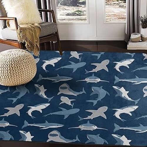 ALAZA Funny Shark Fish Blue Area Rug Rugs for Living Room Bedroom 7' x 5'