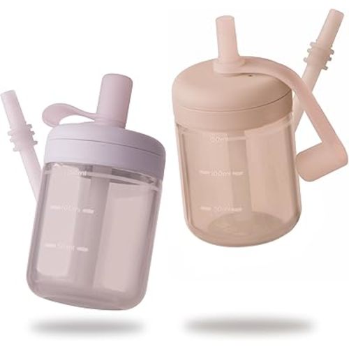 Moonkie Baby Straw cup | Silicone Toddler Sippy Cup Training Cup with Straw Lid | BPA-Free Drop-Proof Baby Cup | Baby Led Weaning | 6 Months+, 5 oz, 2pack