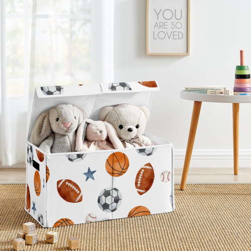 Sweet Jojo Designs Watercolor Sports Theme Boy Storage Fabric Toy Box