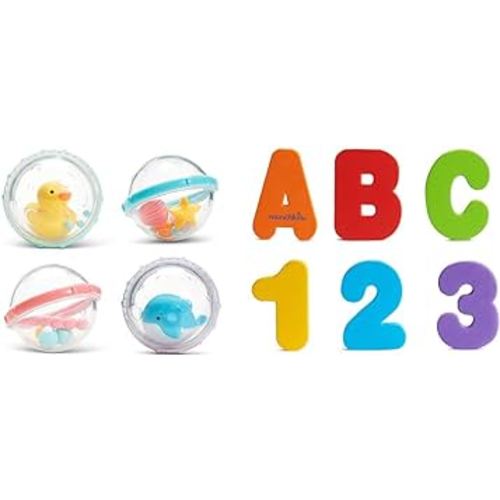 Munchkin® Float & Play Bubbles™ Baby and Toddler Bath Toy, 4 Count & ® Learn™ Bath Letters and Numbers 36pc Toddler Bath Toy