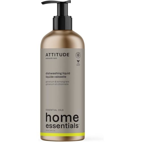 ATTITUDE Dish Soap, EWG Verified, Plant and Mineral-Based Ingredients, Vegan and Cruelty-free Household Products, Geranium and Lemongrass, 16 Fl Oz