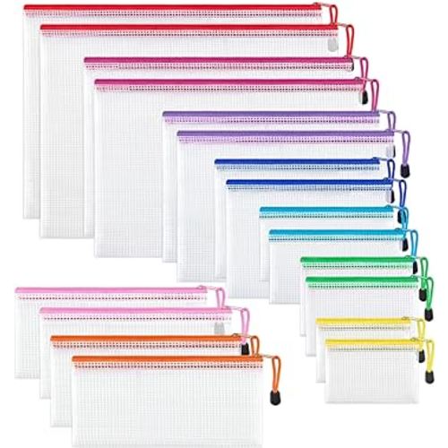 JARLINK 18 Pack 8 Sizes Mesh Pouch, 9 Colors, Waterproof Zipper Pouches for Organization, Multipurpose Travel Bags for Office, School, Board Game, Puzzles, Cosmetics, Travel, and Home Organization