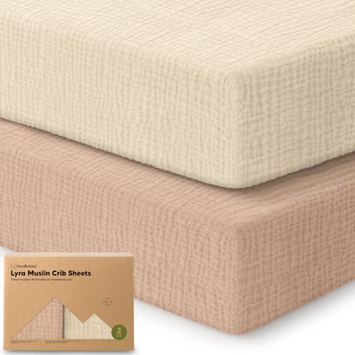 KeaBabies 2-Pack Muslin Crib Sheets for Boys, Girls - 100% Organic Cotton Fitted Baby Crib Mattress Sheet, Soft Breathable Standard Toddler Bed Cover Bedding Set, Neutral, Durable 52x28 (Almond)