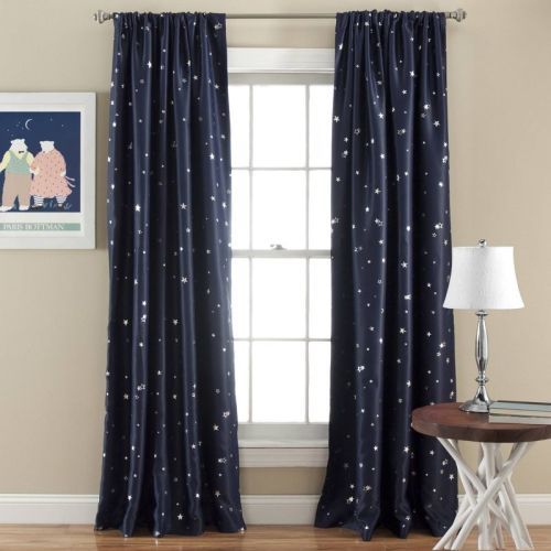 2pk 52"x84" Room Darkening Star Curtain Panels Navy - Lush Décor: Modern Kids' Living Room Curtains, Polyester