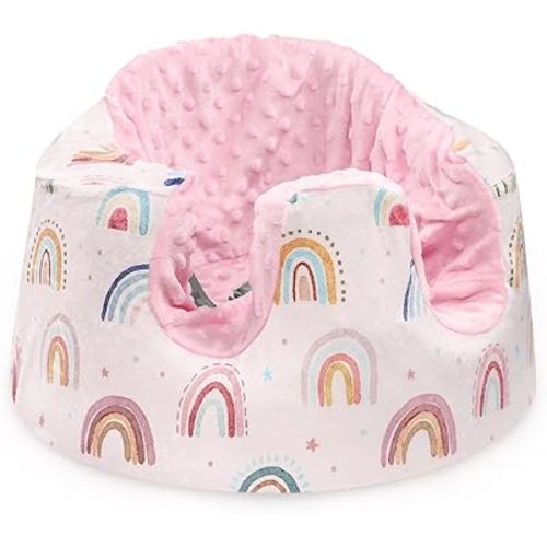Minky Seat Cover Compatible with Bumbo Seat, Ultra Soft Comfortable Bumbo Seat Cover, Removable Baby Floor Seat Cover for Boys Girls, Pink Rainbow