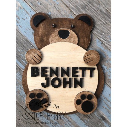 Teddy Bear nursery sign, newborn round sign, bear round sign, Custom nursery sign, baby name sign, newborn announcement, woodland nusery