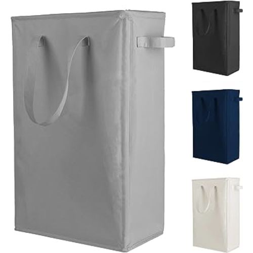 Odonata Slim Laundry Hamper Handles Collapsible Laundry Basket Thin Dirty Clothes Basket Narrow Laundry Bag Foldable Dirty Hamper 45L (Dark Grey)