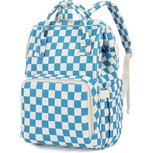 Dezcrab Baby Diaper Bag Backpack for Mom, Large Capacity Travel Nappy Bag for Boys & Girls with Stroller Straps (Corduroy Checkered Blue)