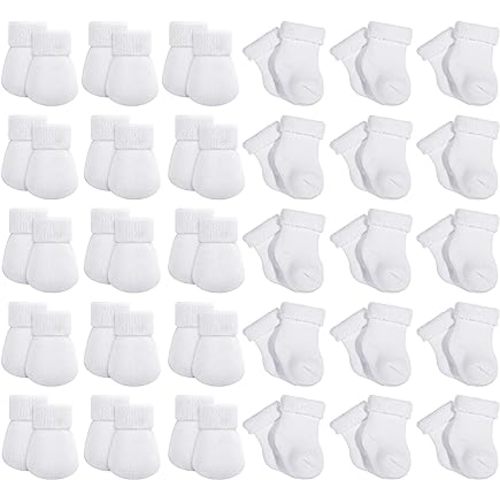 Jeyiour 30 Pairs Preemie Mittens and Socks - No Scratch Baby Mittens and Socks Set for Boys, Girls and Unisex