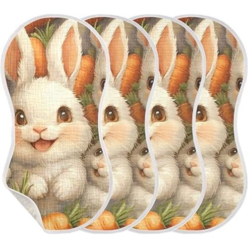 Rabbits and Carrots Muslin Baby Burp Cloths - Super Absorbent and Soft Burping Rags - Cotton Burp Clothes Set for Boys and Girls, 4 Pack