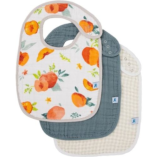Little Unicorn Premium Classic Bib 3 pack | Adjustable as baby grows | Soft fabric on skin | Great for first time eaters (Georgia Peach)