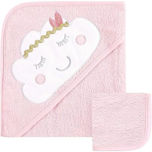 Hudson Baby Unisex Baby Cotton Hooded Towel and Washcloth, Boho Cloud, One Size