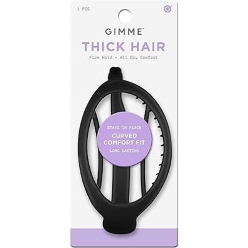 Gimme Beauty Curved Comfort Fit Clip - Curved Comfort Design for Headrest - Lightweight & Strong Break-Resistant Clips for All Hair Types - Aesthetic Non-Slip Accessory for Thick Hair - 1 Pack Black